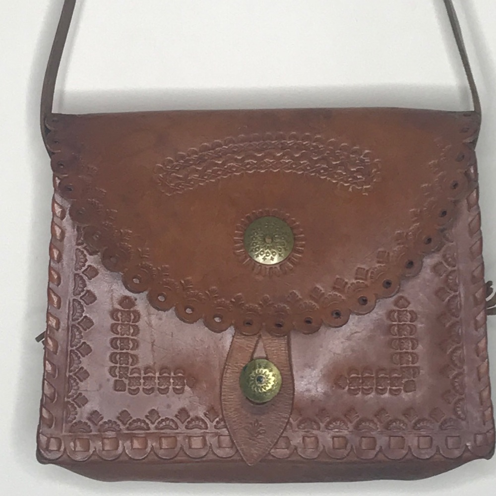 Vintage Leather Tooled Shoulder Bag 60’s 70’s - Picture 6 of 15